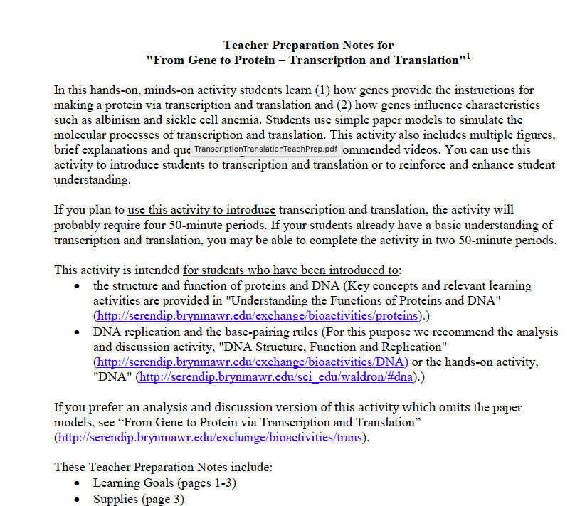 From Gene to Protein - Transcription and Translation Lesson Plan