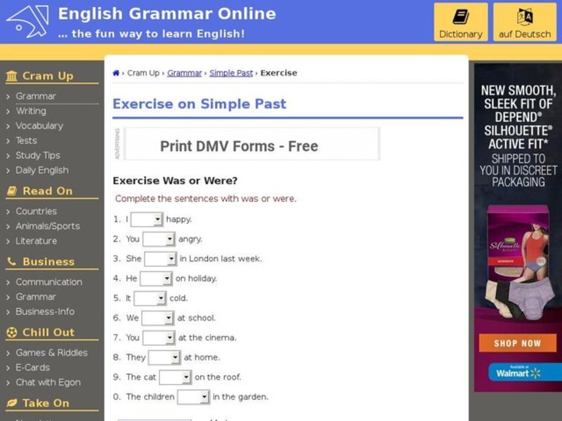 Simple Past: Was or Were Interactive