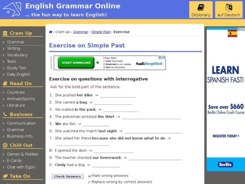 Simple Past Tense-Questions with Interrogative Interactive