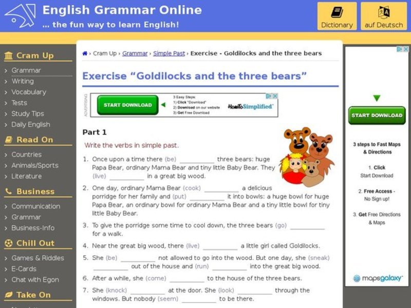 Simple Past Tense: "Goldilocks and the Three Bears" Interactive