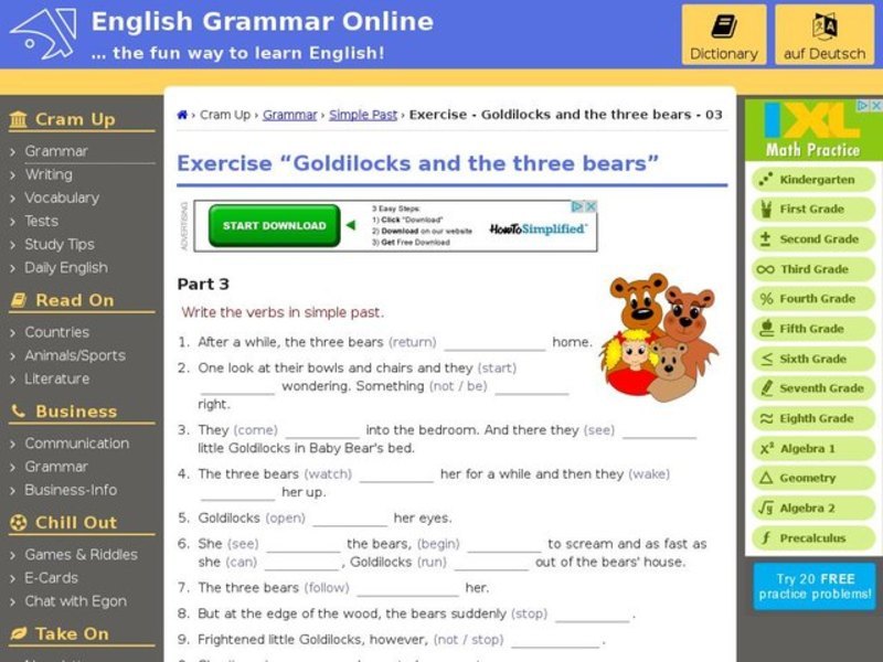 Simple Past Tense Verbs Interactive