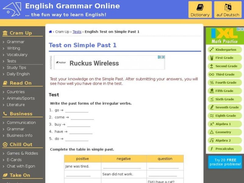 Test on Simple Past Interactive