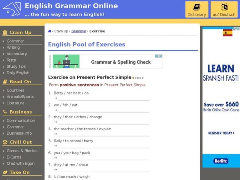 Present Perfect Simple-Positive Sentences Interactive