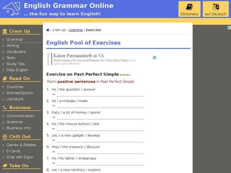 Past Perfect Simple Sentences Interactive