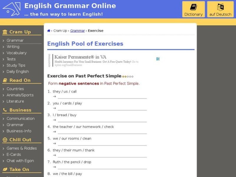 Past Perfect Simple Negative Sentences Interactive