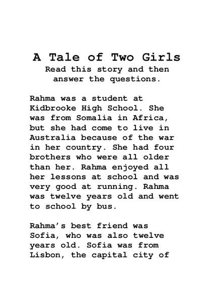 A Tale of Two Girls Lesson Plan