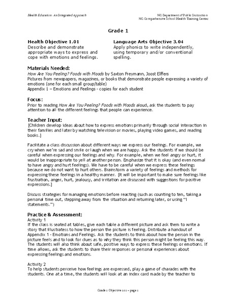Feelings and Emotions Lesson Plan
