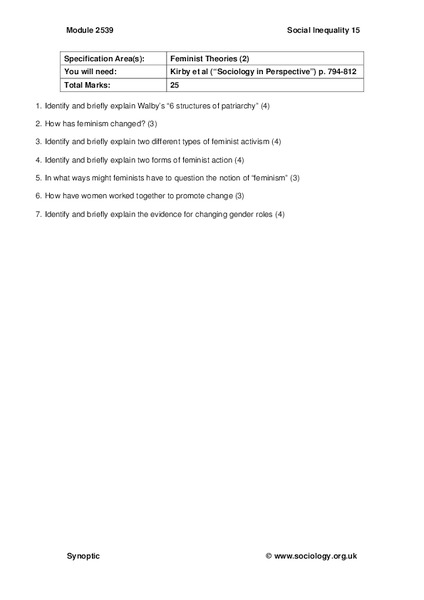 Feminist Theories Worksheet