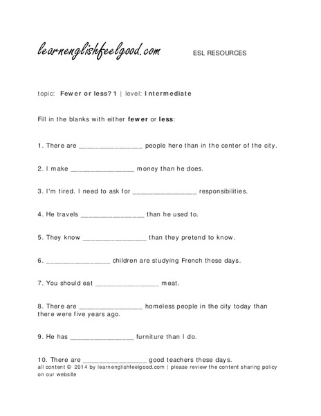 Fewer or Less? Worksheet