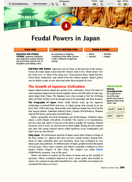 Feudal Powers in Japan Worksheet