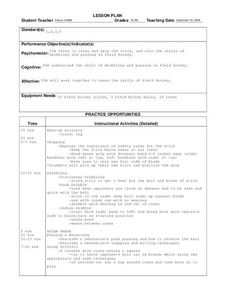 Field Hockey Lesson Plan