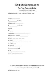 Fifteen Great Kevin Costner Films Worksheet