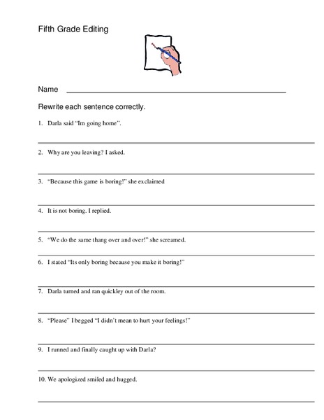 Fifth Grade Editing Worksheet