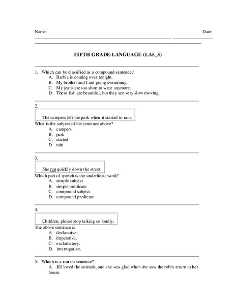 Fifth Grade Language Lesson Plan