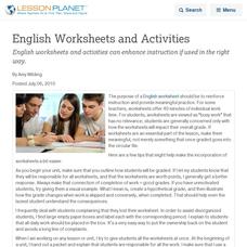 English Worksheets and Activities Lesson Planet Article
