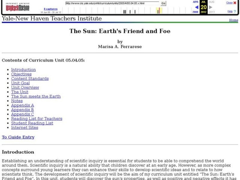 The Sun: Earth's Friend and Foe Unit Plan