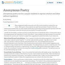 Anonymous Poetry Lesson Planet Article
