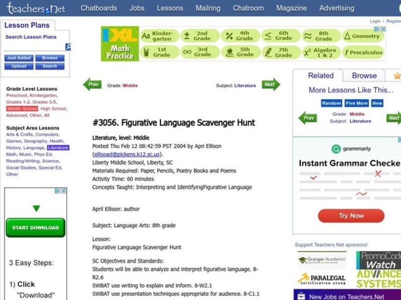 Figurative Language Scavenger Hunt Lesson Plan