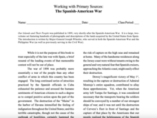 Working with Primary Sources: The Spanish-American War Worksheet