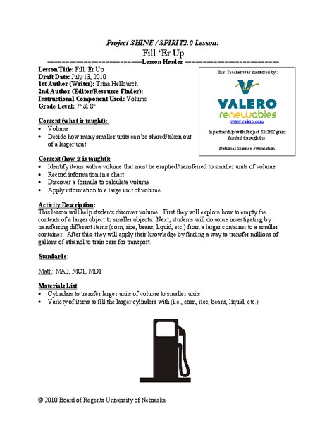 Fill 'Er Up Lesson Plan