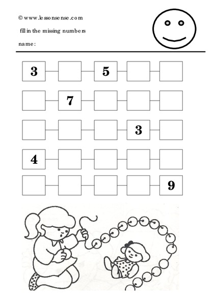 Fill in the Missing Numbers Worksheet