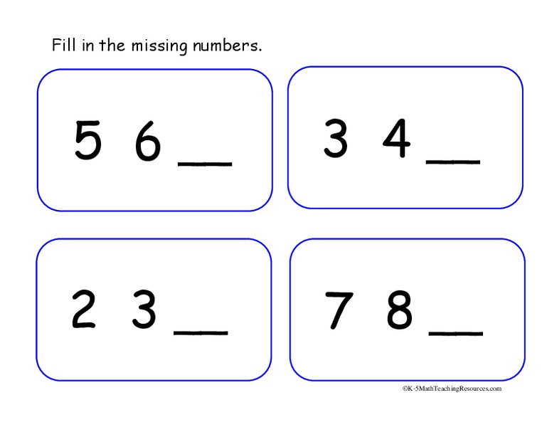 Fill in the Missing Numbers Worksheet