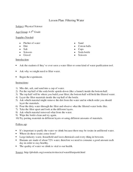 Filtering Water Lesson Plan