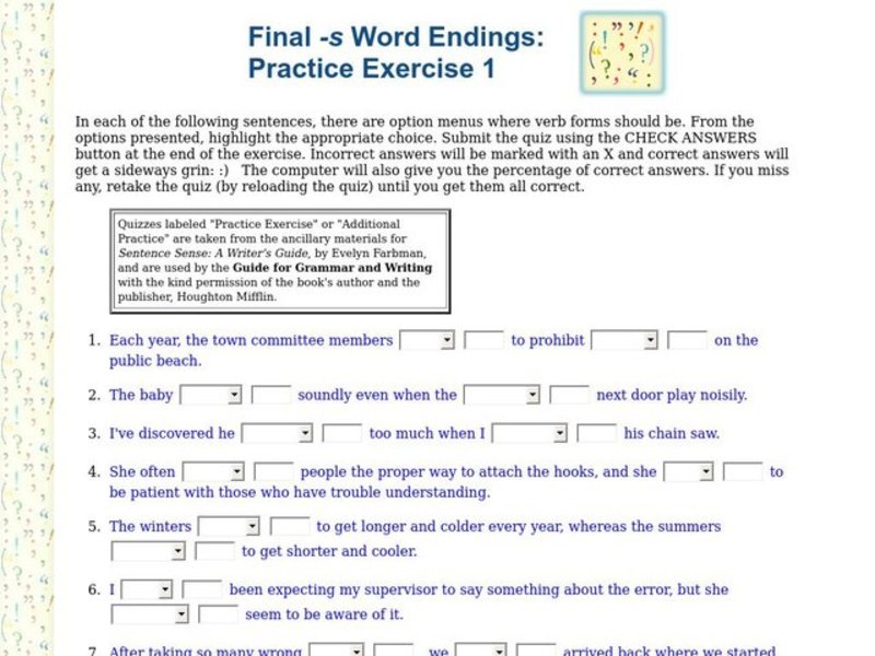 Final s word Endings Interactive