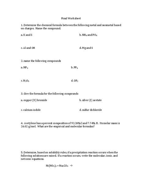 Final Worksheet Worksheet