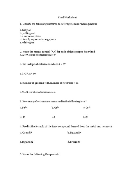 Final Worksheet Worksheet