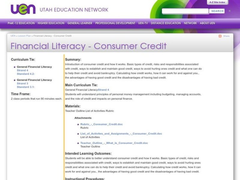 Financial Literacy - Consumer Credit Lesson Plan