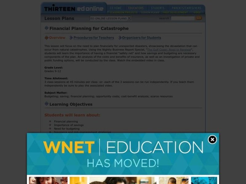 Financial Planning for Catastrophe Lesson Plan