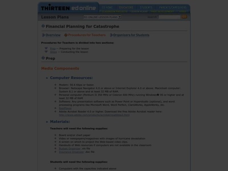 Financial Planning For Catastrophe Lesson Plan