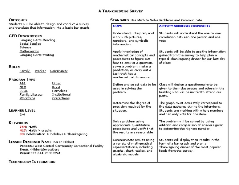 A Thanksgiving Survey Lesson Plan