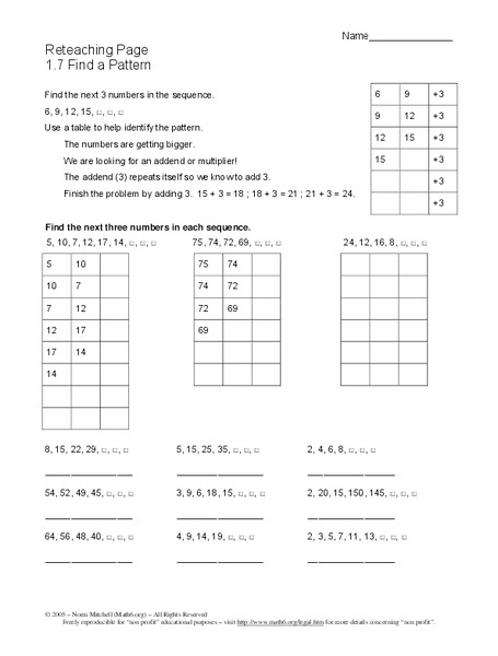 Find a Pattern Worksheet