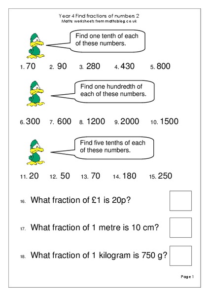 Find Fractions of Numbers Worksheet