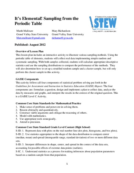 It’s Elemental! Sampling from the Periodic Table Lesson Plan