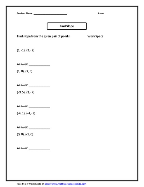Find Slope Worksheet