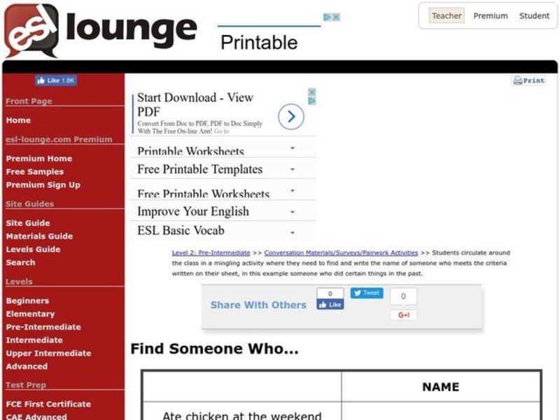 Find Someone Who... Worksheet