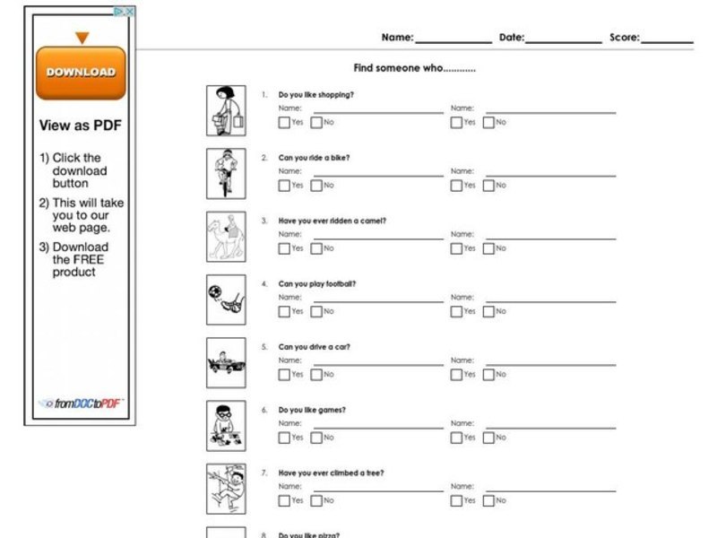 Find Someone Who... Worksheet