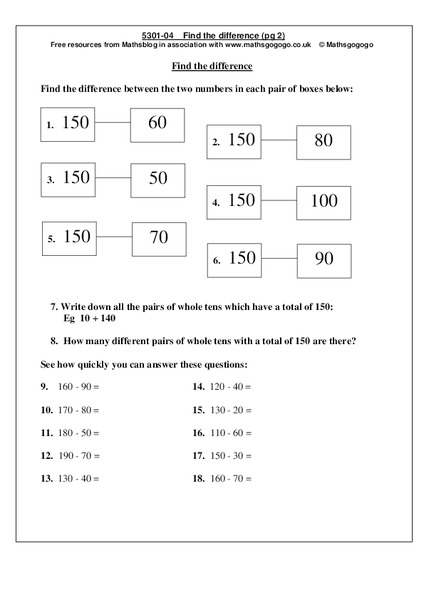 Find the Difference Worksheet