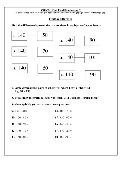 Find the Difference Worksheet