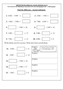 Find the Difference--Mental Arithmetic Worksheet