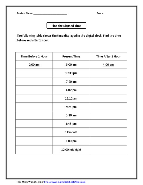 Find the Elapsed Time Worksheet
