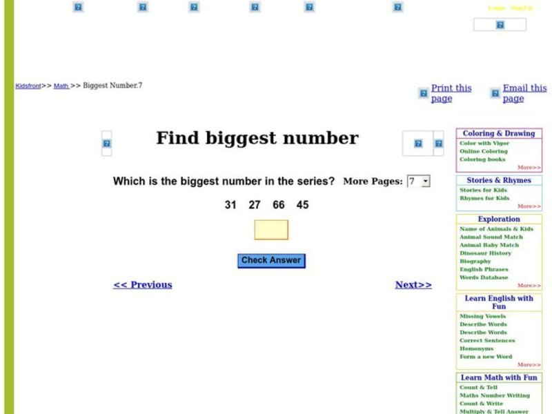 Find the biggest number Worksheet