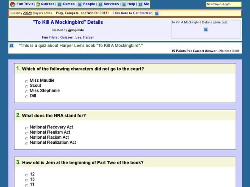 To Kill a Mockingbird Details: Fun Trivia Quiz Interactive