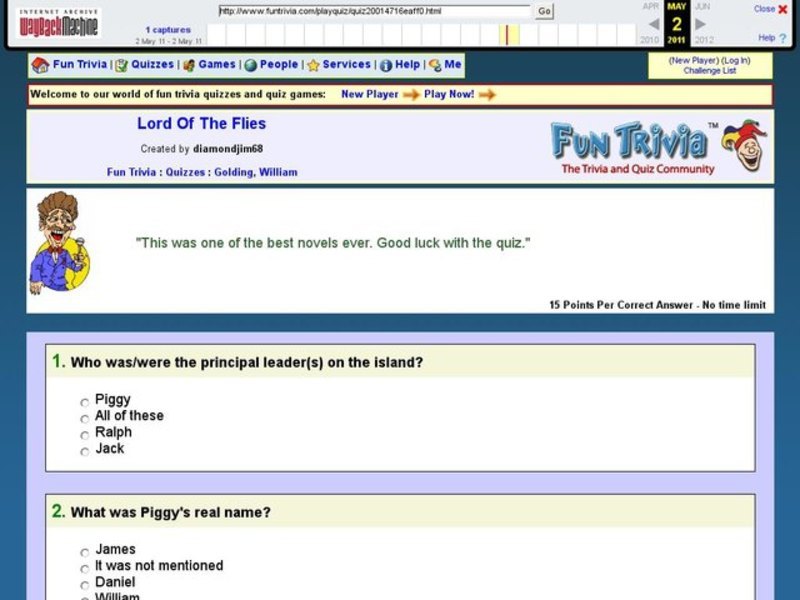 Lord of the Flies: Fun Trivia Quiz Interactive