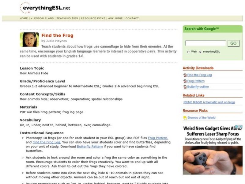 Find the Frog Lesson Plan