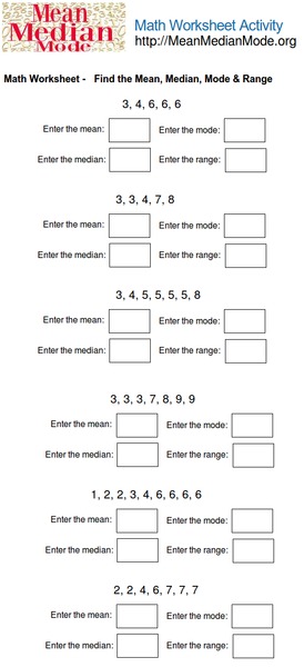 Find the Mean, Median, Mode & Range Worksheet