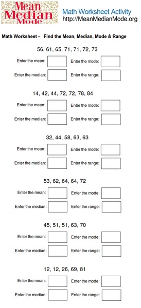 Find the Mean, Median, Mode & Range Worksheet